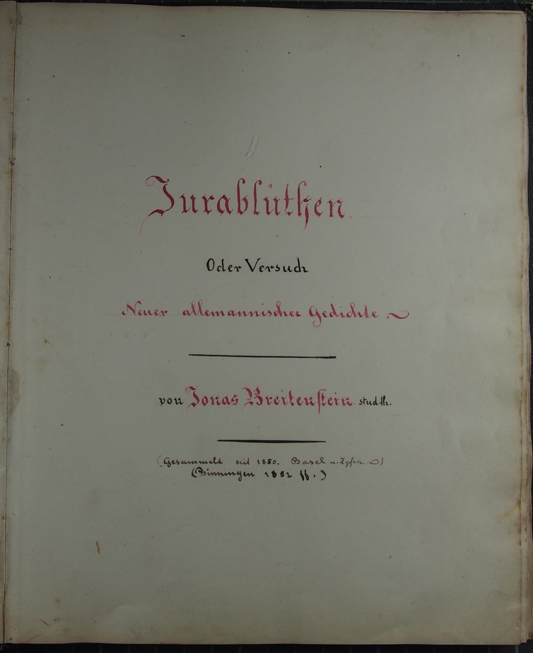 Jonas Breitenstein: Pionier der Mundartliteratur und Chronist des Baselbiets