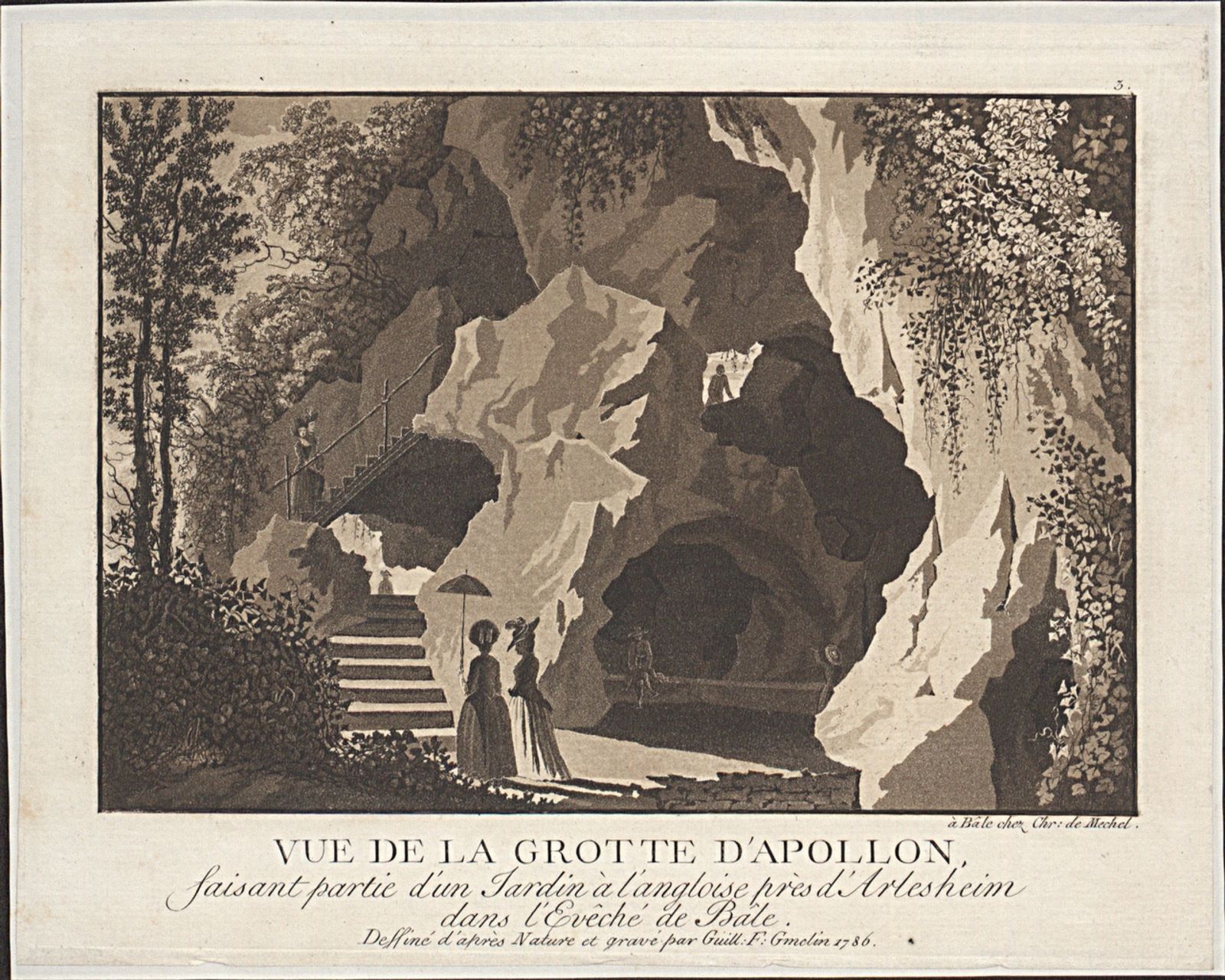 Gmelin, Friedrich Wilhelm - Druckgrafik, Vue de la grotte d'Apollon.