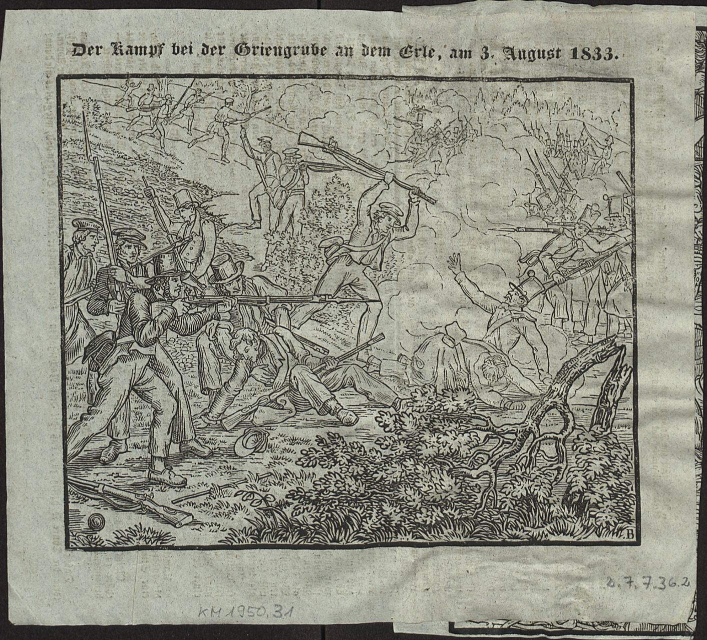 Disteli, Martin - Druckgrafik, Der Kampf bei der Griengrube an dem Erle, am 3. August 1833.