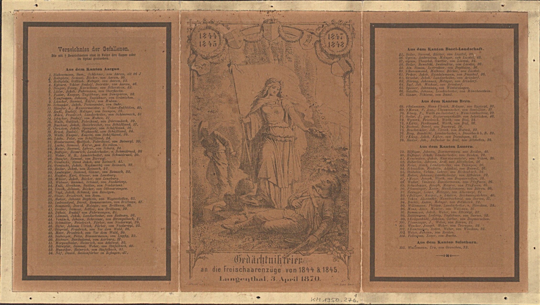 Lips - Druckgrafik, Gedächtnisfeier an die Freischarenzüge 1844 - 1845.