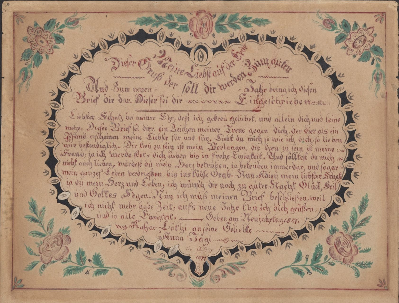 Bühler, Ueli - Malerei, Grafik, Neujahrswunsch und Hochzeitsandenken von Kaspar Lüthy für Anna Jäggi