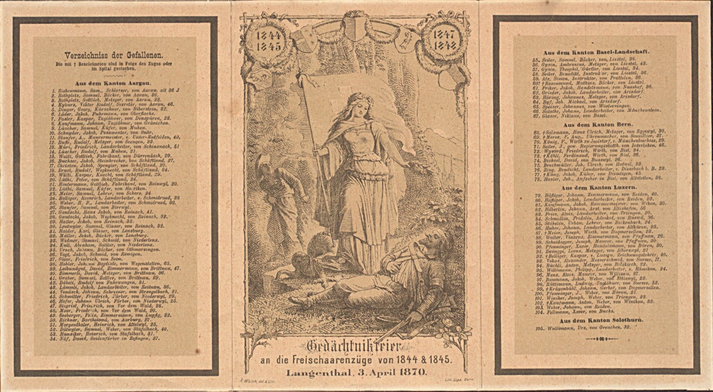 Lips - Druckgrafik, Gedächtnisfeier an die Freischarenzüge 1844 & 1845.