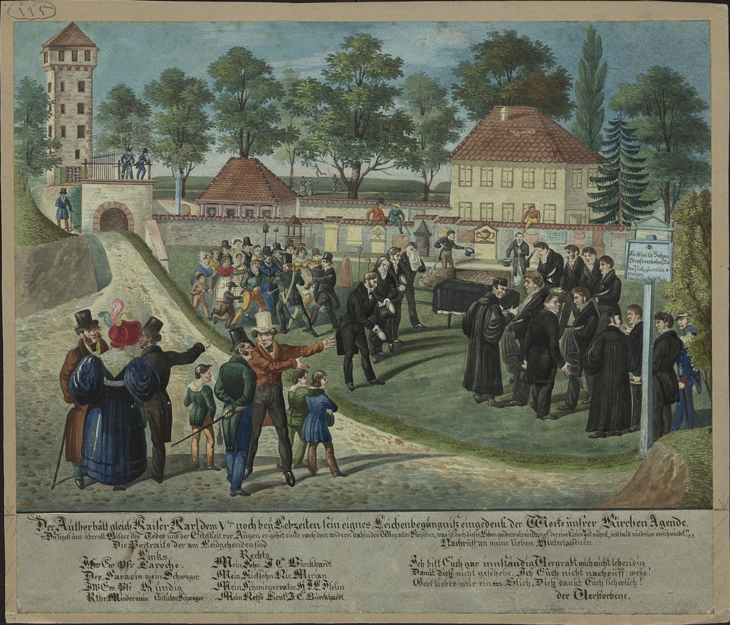 Senn, Jacob - Malerei, Der Author hält gleich Kaiser Karl Vten noch bey Lebzeiten sein eignes Leichenbegängniss eingedenk der Worte unsrer Kirchen Agende.