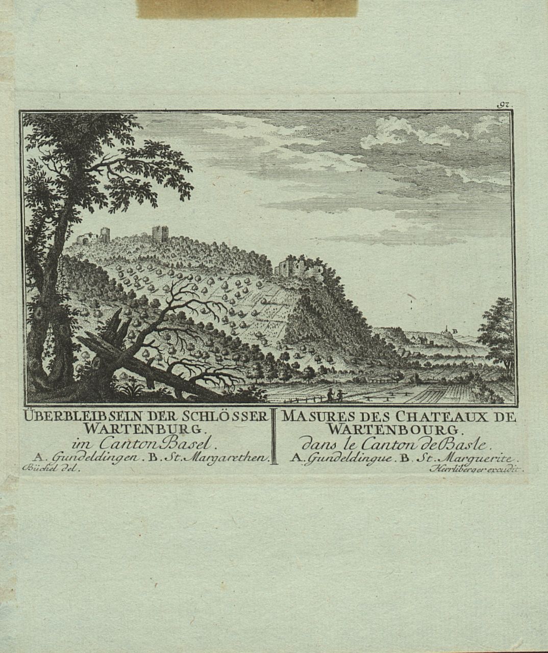 Büchel, Emanuel - Druckgrafik, Überbleibseln der Schlösser Wartenburg. Masures des chateaux de Wartenbourg.