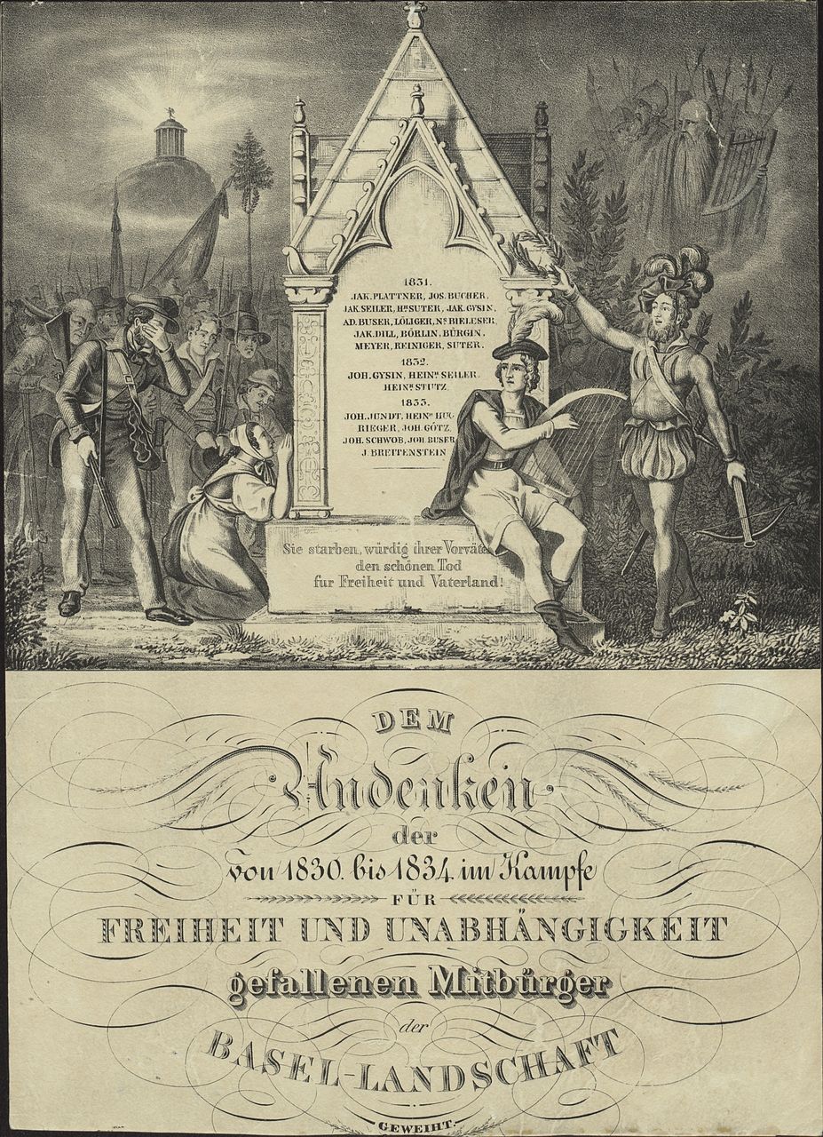 Anonymus - Druckgrafik, Dem Andenken der von 1830 bis 1834 im Kampfe für Freiheit und Unabhängigkeit gefallenen Mitbürger der Basel-Landschaft geweiht.