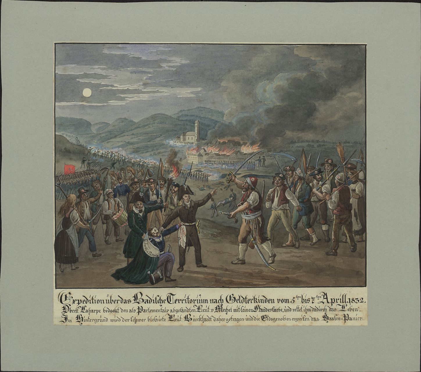 Toussaint, Peter - Malerei, Expedition über das Badische Territorium nach Geldterkinden vom 5ten bis 7ten Aprill 1832.