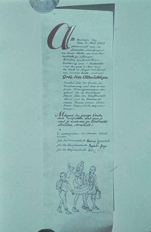 Fotografie, Liestal, Urkunde zur Friedenslinde
