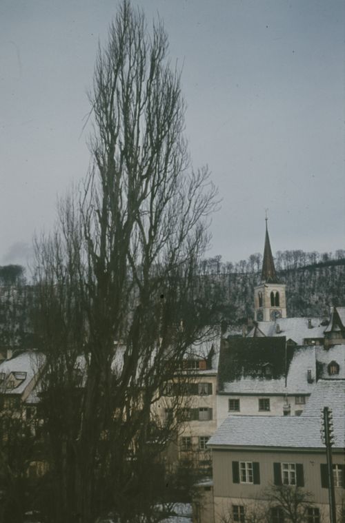 Fotografie, Liestal von Poststrasse aus, Winterabend