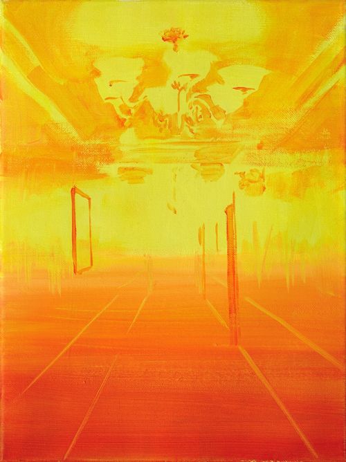 Ganster, Anja - Acryl auf Leinwand, Ohne Titel (Roter Hotelflur 2)