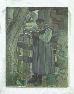 Vallet, Edouard - Malerei, Strickende Walliserin