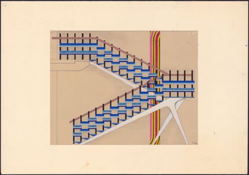 Prazák, Cenek - Gouachemalerei, Zeichnung, Entwurf für eine Wandgestaltung für das Geschäftshaus an der Bahnhofstrasse in Laufen