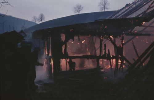 Fotografie, Liestal, Brand des Taubenhofs, Schopf & Stall
