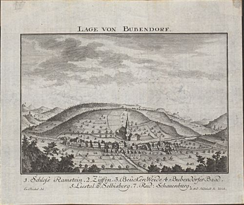 Büchel, Emanuel - Druckgrafik, Lage von Bubendorf.