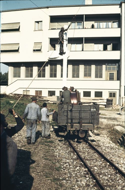 Fotografie, Waldenburgerbahn, Elektrifizierungsarbeiten im Bahnhof Liestal