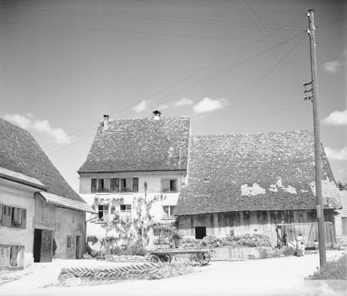 Fotografie, Hersberg, Bauernhaus mit gezöpfeltem Mist