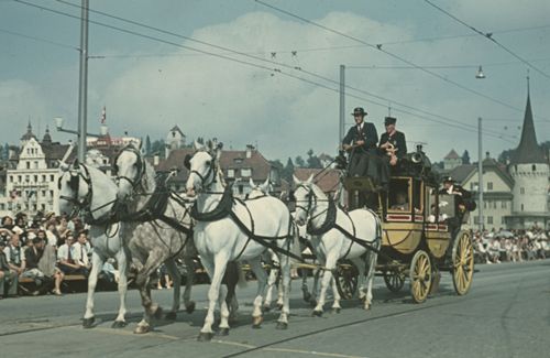 Fotografie, Luzern, eidgenössisches Trachtenfest, Postkutsche