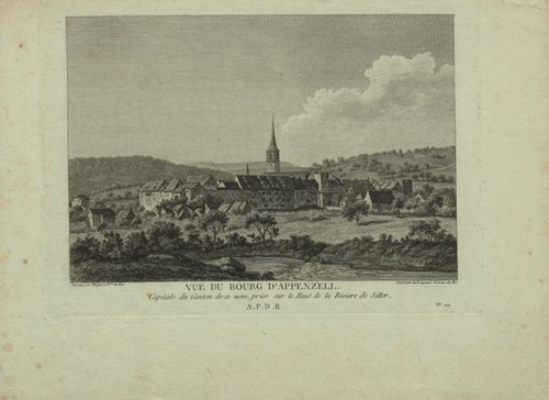 De Longueuil - Druckgrafik, Vue du Bourg d'Appenzell (eigentlich Liestal).