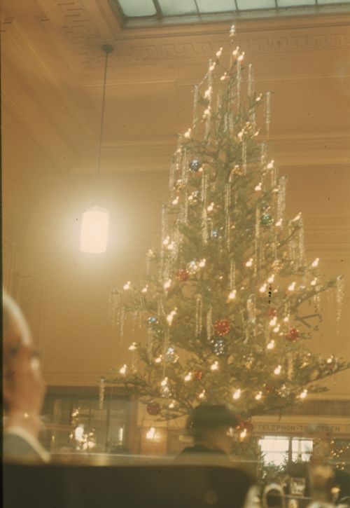 Fotografie, Basel, Weihnachtsbaum im Bahnhof-Buffet 2. Kl.