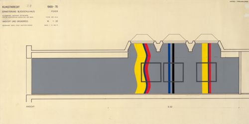 Schaub, Werner - Zeichnung, Malerei, Allgemeiner Anonymer Wettbwerb für die künstlerische Gestaltung der Wand, Erweiterung Bläsi-Schulhaus, Basel, Kunstkredit Basel