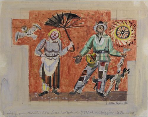 Eglin, Walter - Zeichnung, Huzgüri und Weibelwyb (Fasnacht)