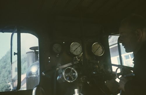 Fotografie, Waldenburgerbahn, Führerstand Dampflokomotive