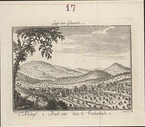 Büchel, Emanuel - Druckgrafik, Lage von Gibenach.