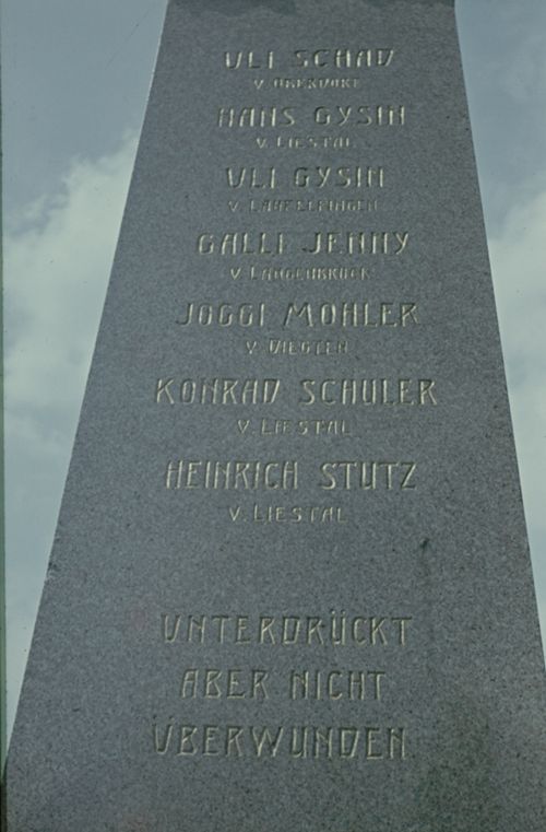 Fotografie, Liestal, Bauernkriegfeier, Inschrift Denkmal, Rückseite