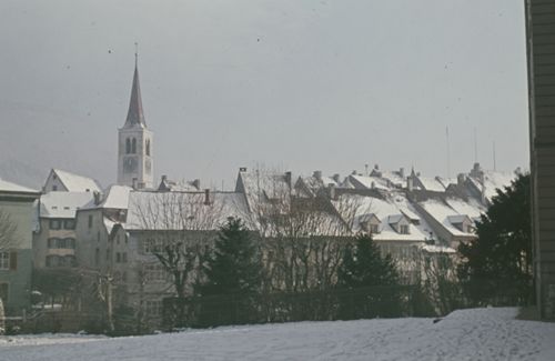 Fotografie, Liestal vom Postplatz (Bahnhofplatz) aus, Winter