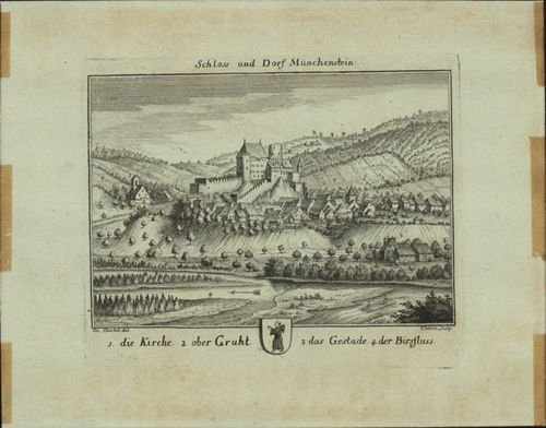 Büchel, Emanuel - Druckgrafik, Schloss und Dorf Münchenstein.