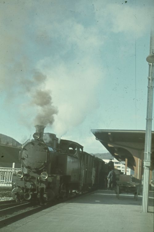 Fotografie, Waldenburgerbahn, Dampfzug im Banhhof Liestal