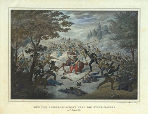 Belliger, Kaspar - Druckgrafik, Sieg der Basellandschaft über die Stadt-Basler am 3. August 1833