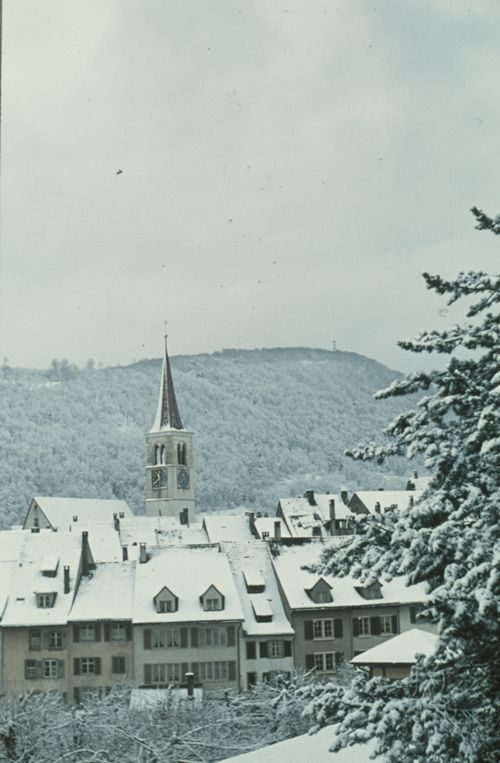 Fotografie, Liestal von Postgebäude aus, Winter
