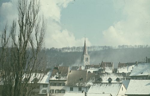 Fotografie, Liestal im Winter vom Postplatz (Bahnhofplatz) aus