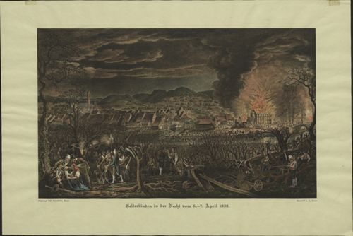 Ditisheim, Alfred - Druckgrafik, Gelterkinden in der Nacht vom 6.-7.April 1832.