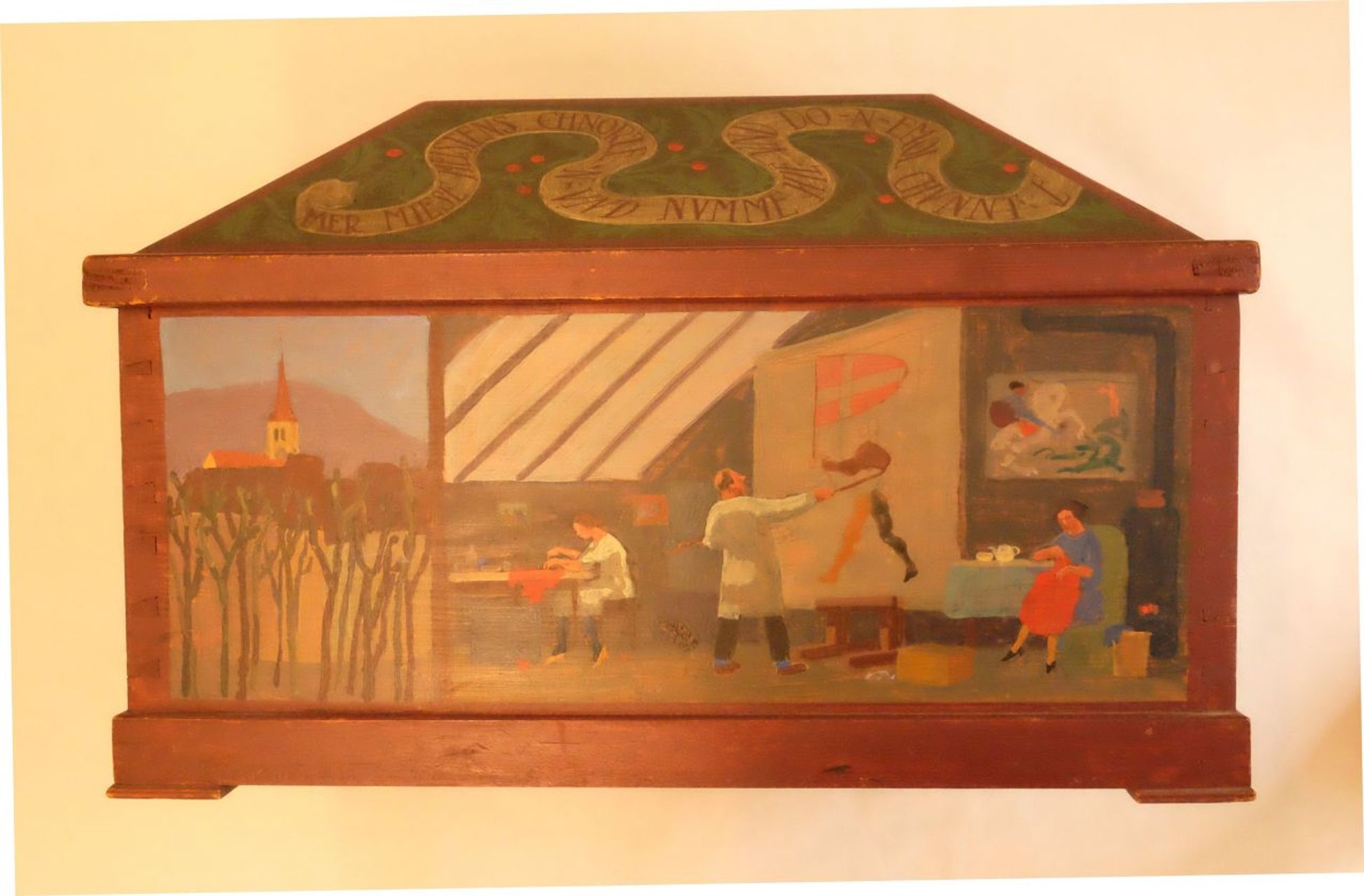 Plattner, Otto - Holzschatulle mit Ölmalerei, Holzschatulle der Familie Otto und Frida Plattner-Lüdin