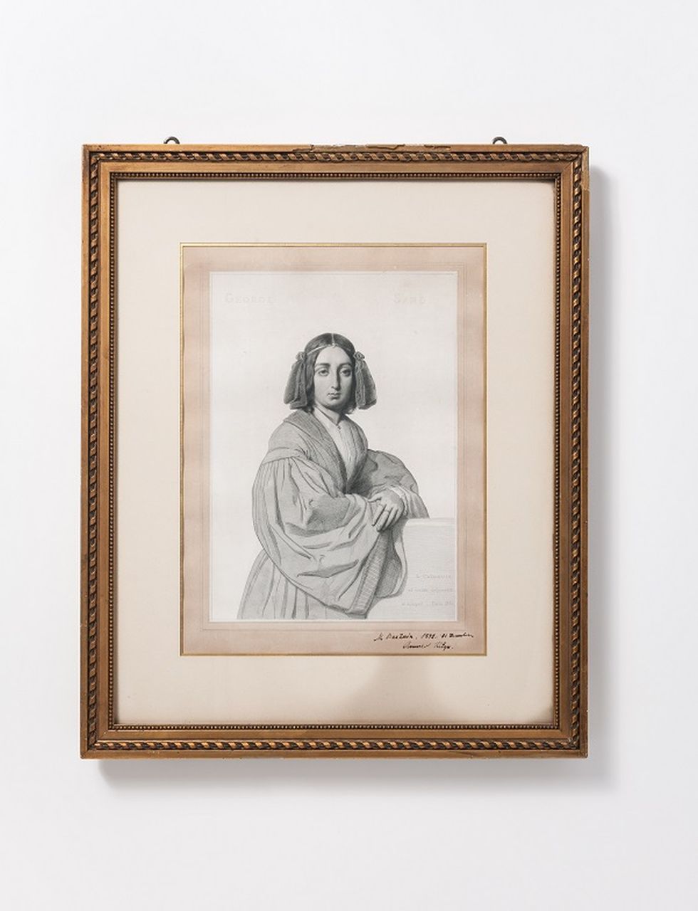 Calamatta, Luigi - Bild: Kupferstich, Portrait von George Sand; mit Widmung von Michail Bakunin und Albert Ruge