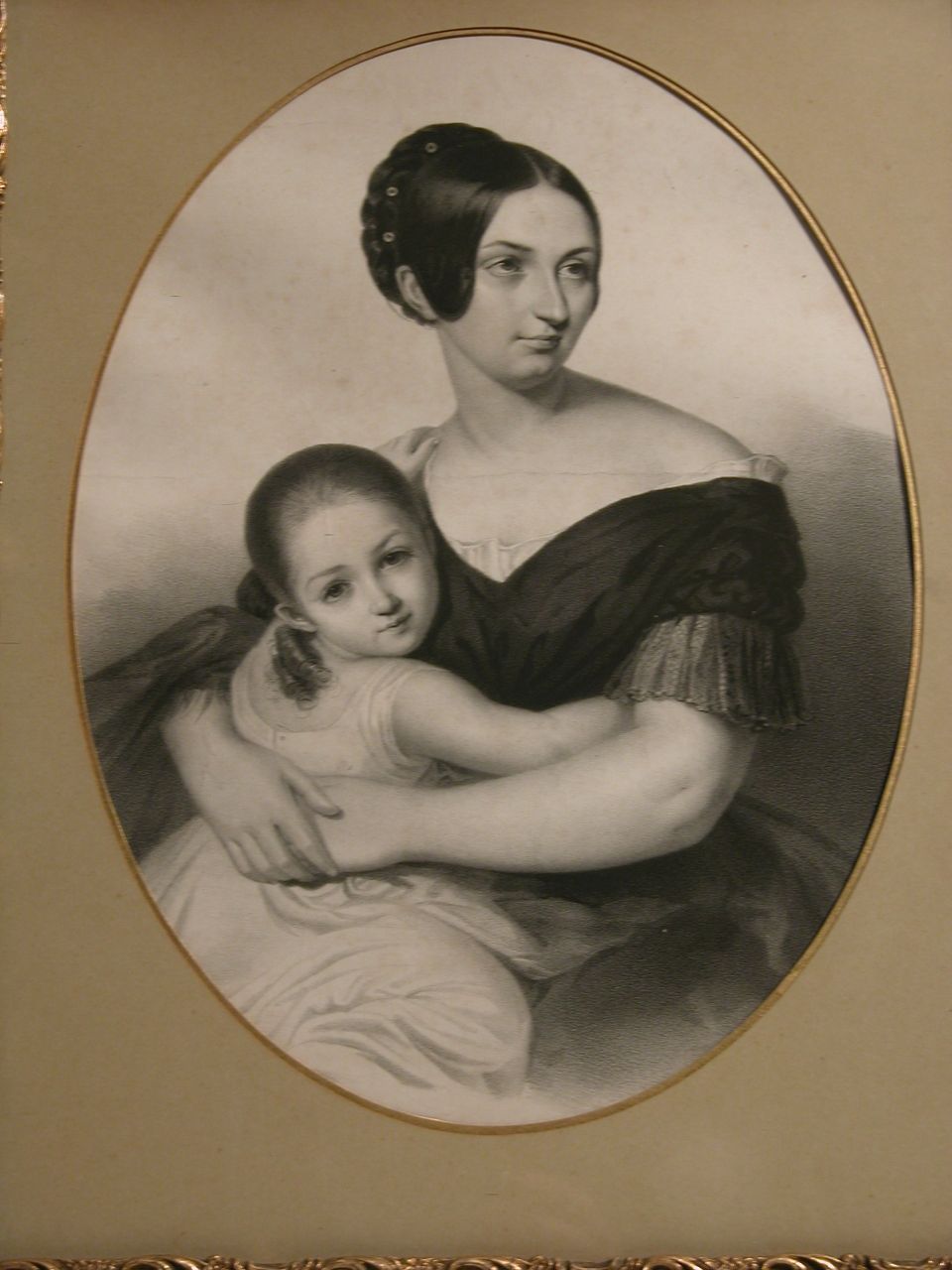 Bild: Lithografie, Caroline zu Sayn-Wittgenstein mit ihrer Tochter Marie