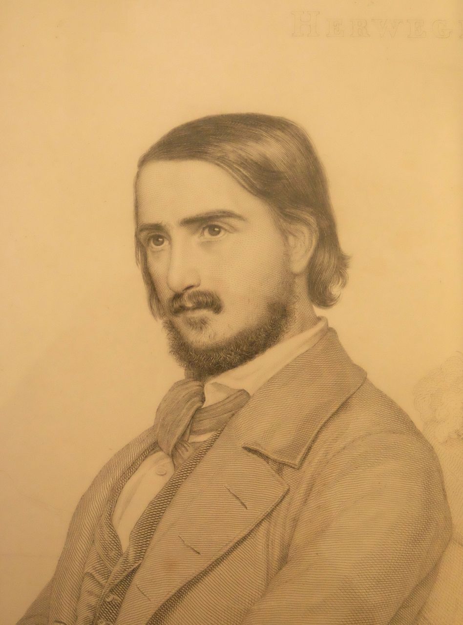 Gonzenbach, Carl Arnold - Bild: Stich, Georg Herwegh am Zürichsee