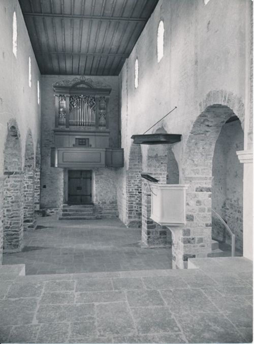 Fotografie, Schlosskirche Spiez, Inneres mit Empore