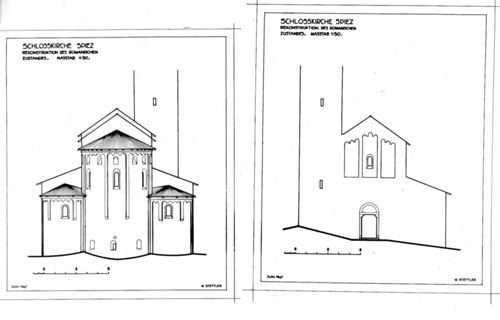Fotografie, Schloss Spiez, Schlosskirche, Aufriss