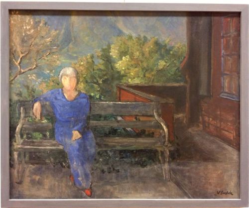 Surbek, Victor - Ölgemälde, Margrit Frey-Surbek im blauen Trainer