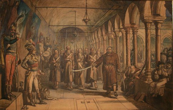 Karl Jauslin (1842-1904) - Malerei, Militärparade mit Mönchen