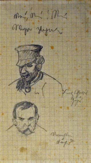 Karl Jauslin (1842-1904) - Skizzen, Studien, 2 Portrait-Skizzen: Fritz Schorr, Reinhard Ramstein
