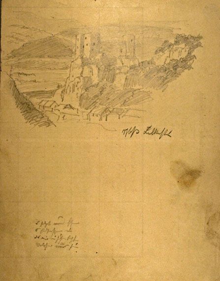 Karl Jauslin (1842-1904) - Zeichnung, Schloss Alt-Falkenstein / Lohnabrechnung für Karl Ifert (Formular)