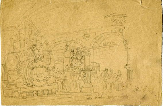 Karl Jauslin (1842-1904) - Zeichnung, Landesausstellung Zürich, Bierkeller