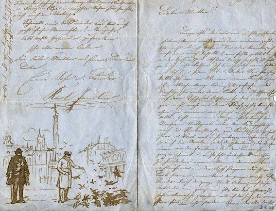 Karl Jauslin (1842-1904) - Skizzen, Studien, Illustrierter Brief von Karl Jauslin an seine Mutter