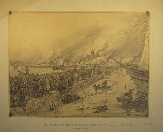Karl Jauslin (1842-1904) - Zeichnung, Eroberung von Tenochtitlán