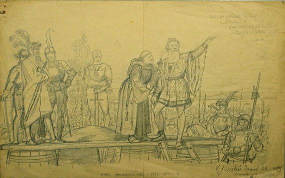 Karl Jauslin (1842-1904) - Zeichnung, Hans Waldmann auf dem Schafott