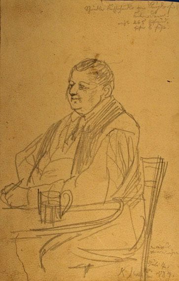 Karl Jauslin (1842-1904) - Skizzen, Studien, Portrait-Skizze des Burgdorfer Kirschenhändlers Schindler