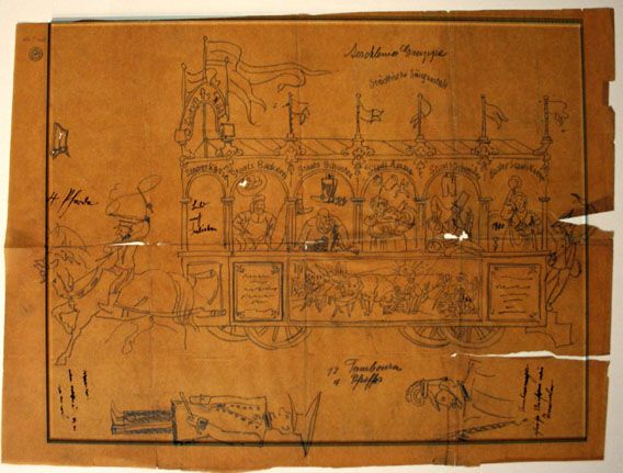 Karl Jauslin (1842-1904) - Zeichnung, Wagen der „Aeschlemer“, Fasnacht 1889